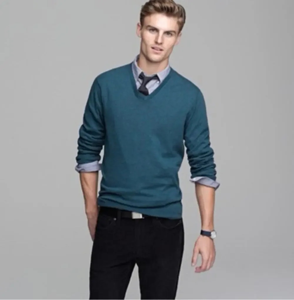 J. Crew Cotton Cashmere V-Neck Sweater Teal 29235 Mens Size M